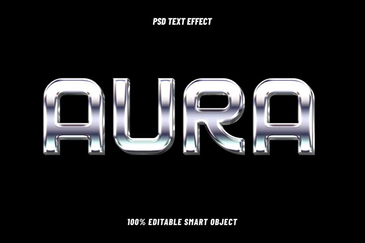 PSD gratuito aura editable chrome e silver text style (stile di testo argento)