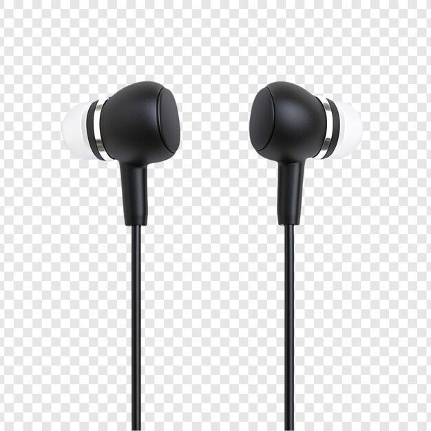 Auriculares con cable negro aislados sobre un fondo transparente