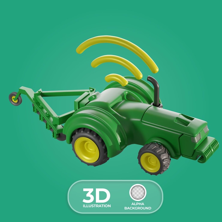 PSD Gratis autonomous tillage vehicle with monitoring network 3d illustration