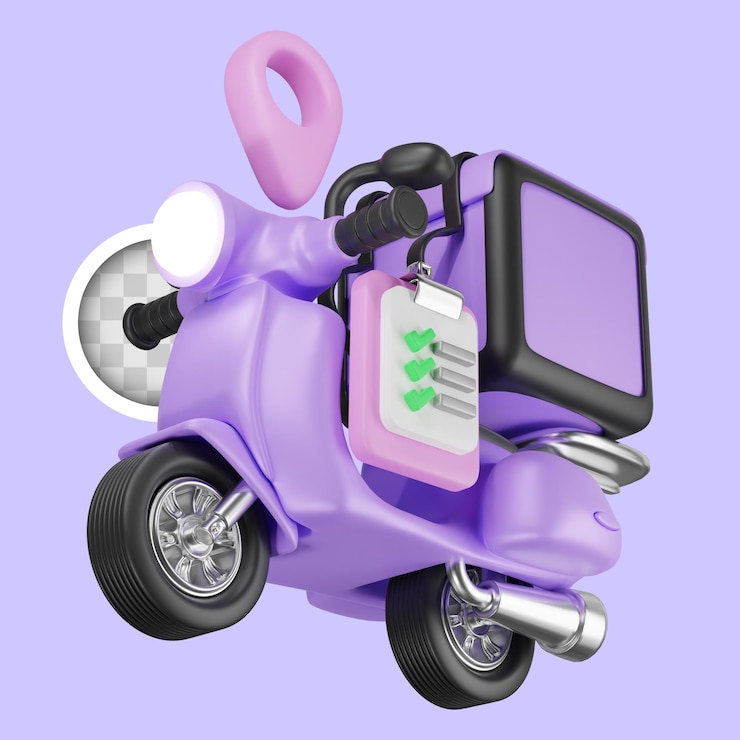 Gratis PSD autoped met de pictogrammen 3d illustratie van het leveringsrapport