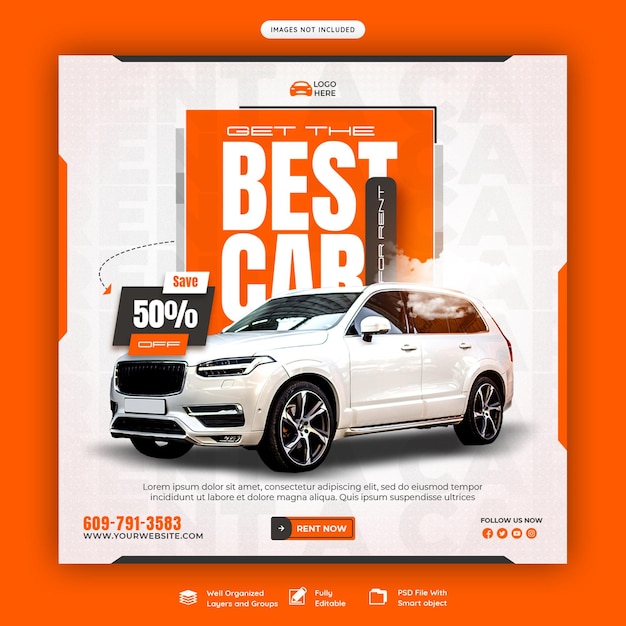 Gratis PSD autoverhuur en automotive social media banner of instagram postsjabloon