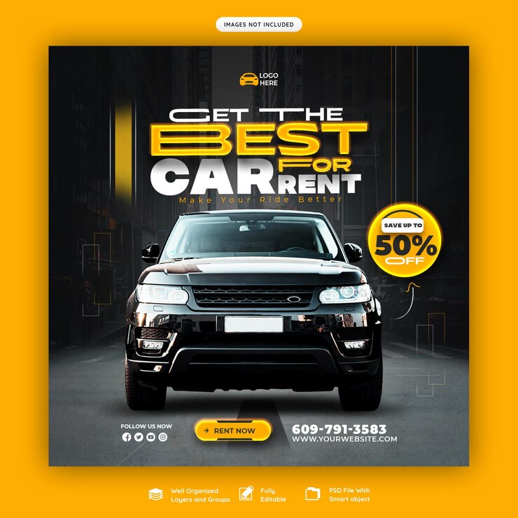 Gratis PSD autoverhuur en automotive social media banner of instagram postsjabloon