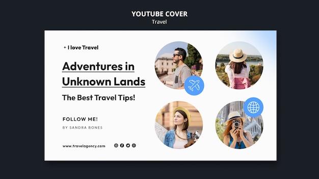 PSD gratuito aventura de viaje en gradiente portada de youtube