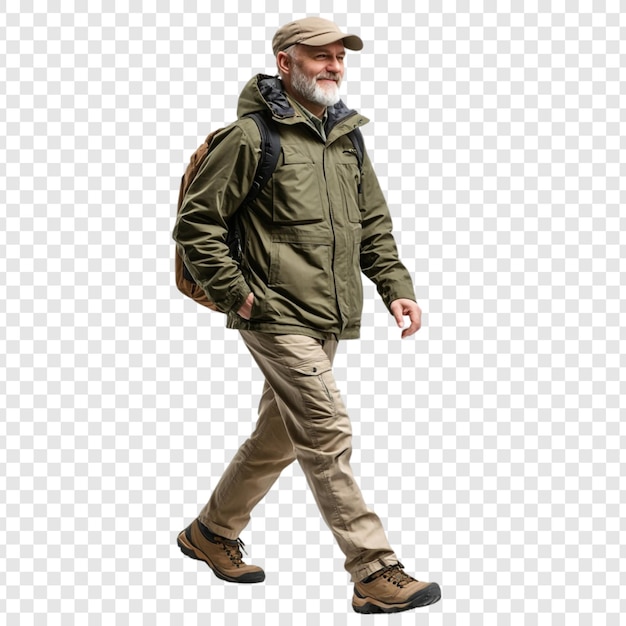 Un aventurero anciano caminando