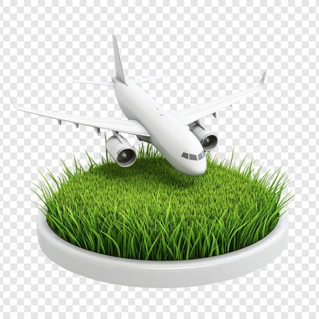 El avión en la exuberante hierba verde es un símbolo de los viajes ecológicos