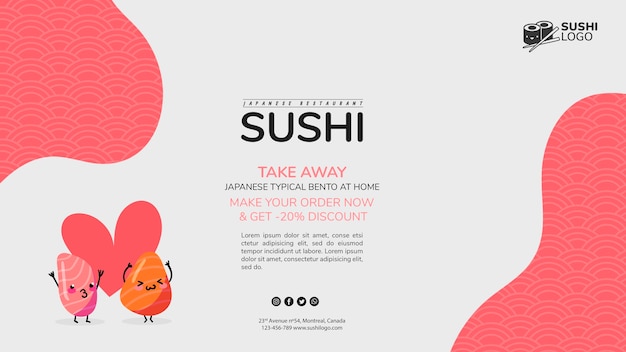 Gratis PSD aziatische sushi restaurant sjabloon voor spandoek