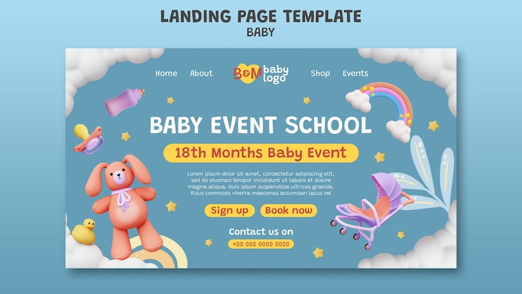 PSD Gratis baby shower celebration landing page template