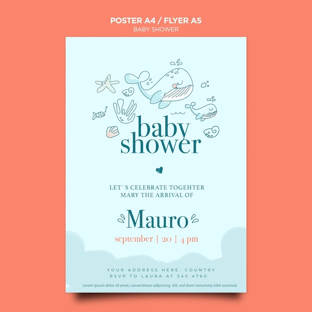 Gratis PSD baby shower viering poster sjabloon