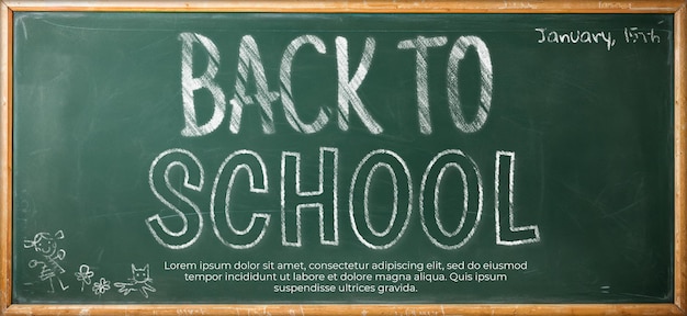 Gratis PSD back to school-banner op realistisch groen schoolbord