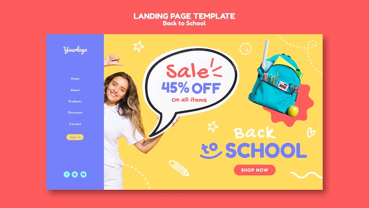 PSD Gratis back to school landing page design template