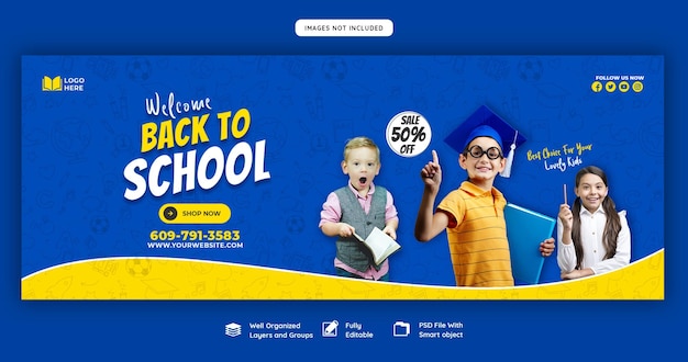 Back to school modello di banner di copertina di Facebook