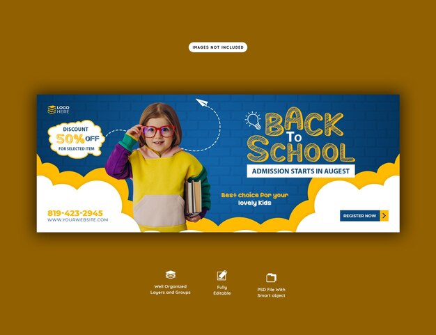 Back to school modello di banner di copertina di Facebook