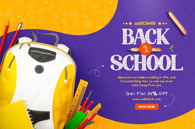Back to School Sale Modello di progettazione di banner per i social media