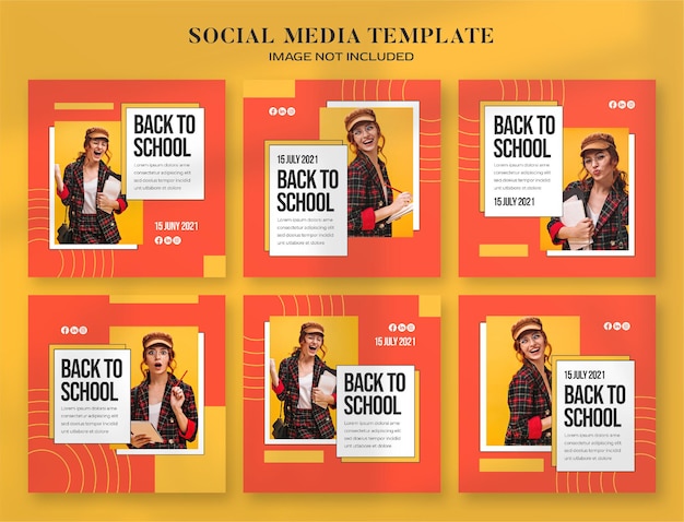 Back to school social media banner en instagram postsjabloon met retro esthetische computerstijl