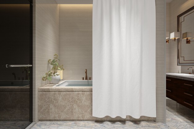 bagno realistico con vasca e servizi igienici in una casa moderna