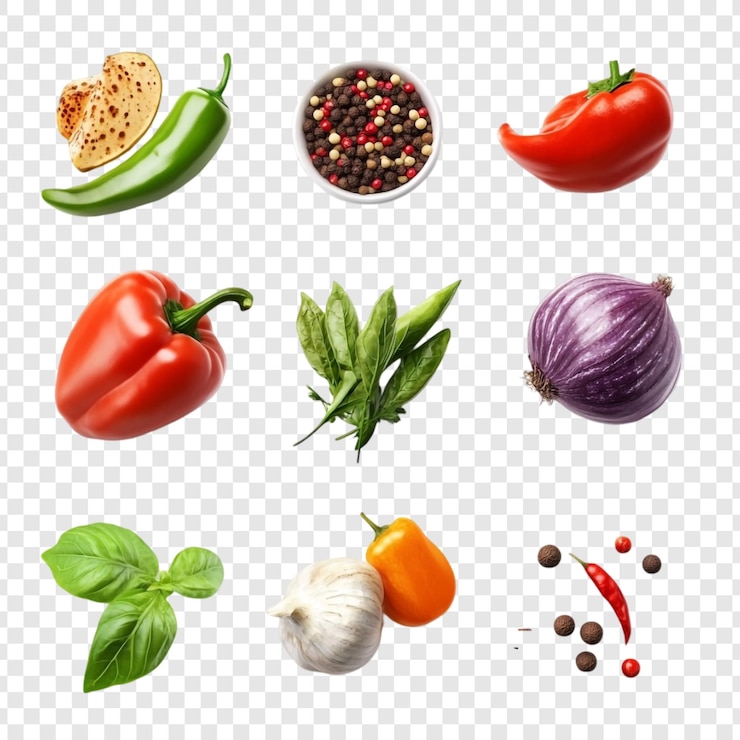 PSD Gratis bahan-bahan kuliner yang segar koleksi herbal rempah dan sayuran segar