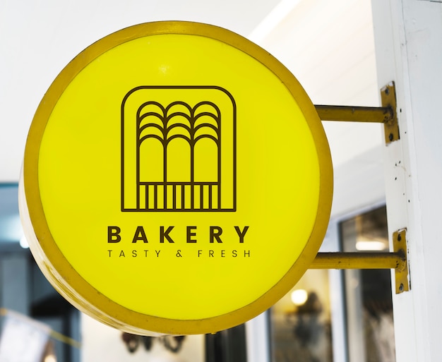 Bakkerij winkel gele winkel teken mockup