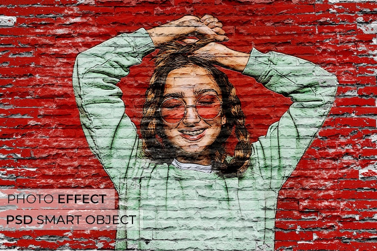 Gratis PSD bakstenen muur foto-effect