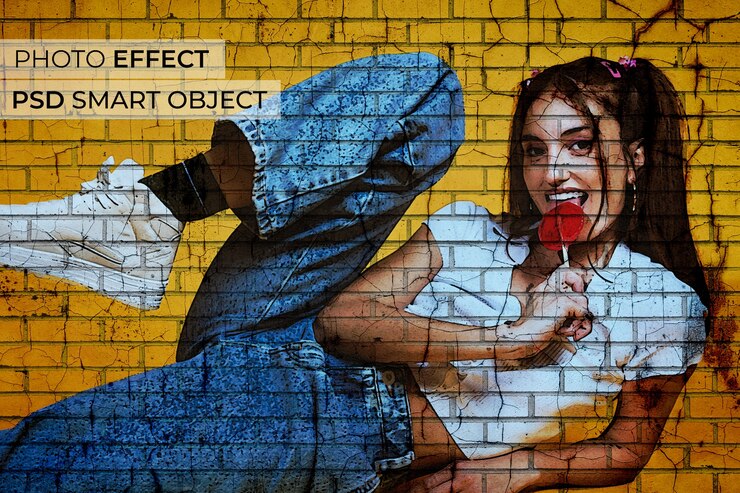 Gratis PSD bakstenen muur foto-effect