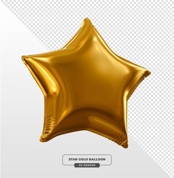 Balón estrella dorada con cinta en renderizado en 3D