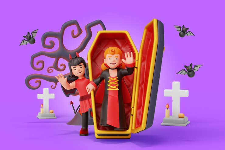 PSD gratuito bambini nell'illustrazione 3d di halloween