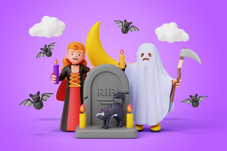PSD gratuito bambini nell'illustrazione 3d di halloween