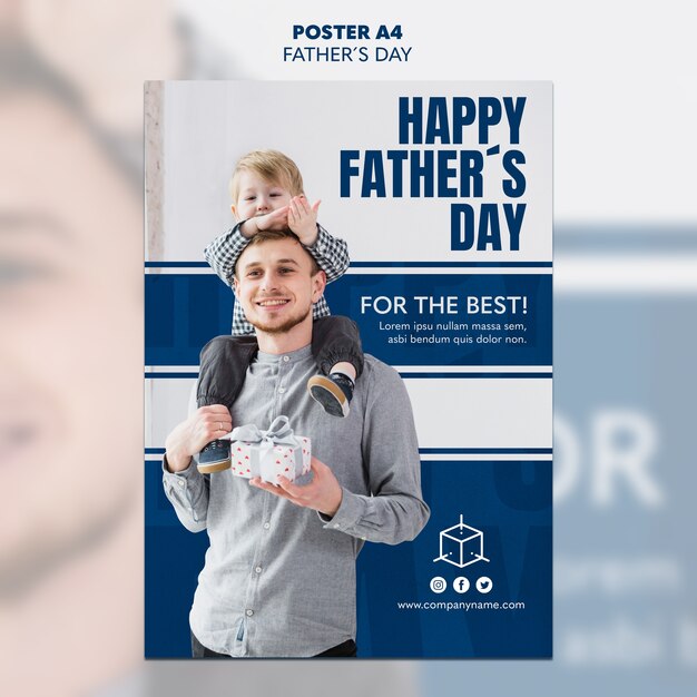 Bambino e papà che tengono un regalo modello festa del papà poster
