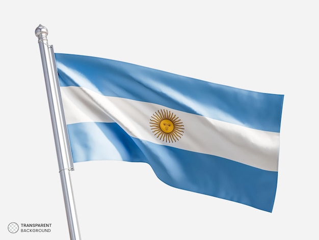 PSD gratuito bandera argentina en asta aislado sobre fondo blanco.