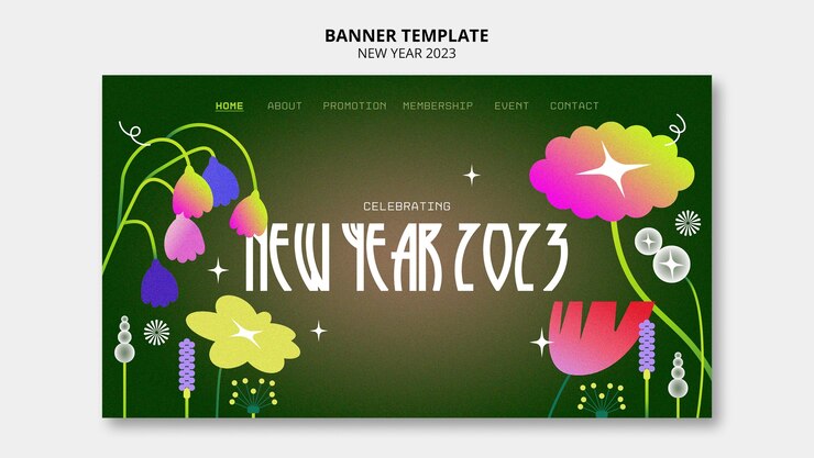 PSD gratuito bandiera di design piatto nuovo anno 2023
