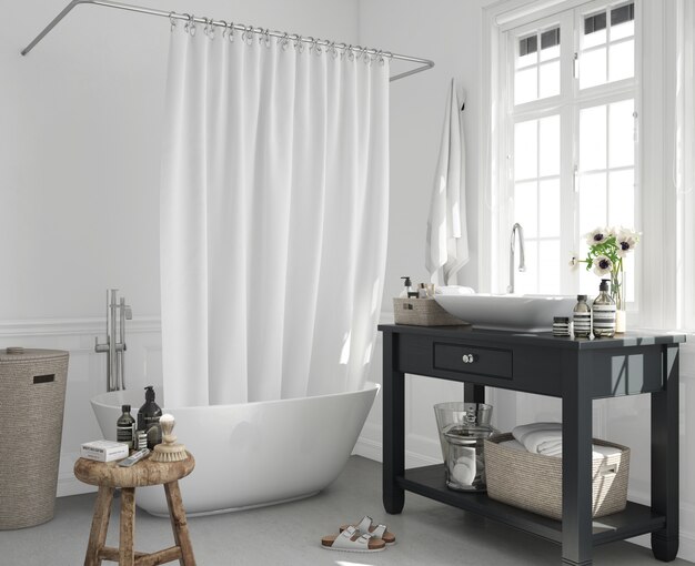 bañera con cortina y lavabo en armario