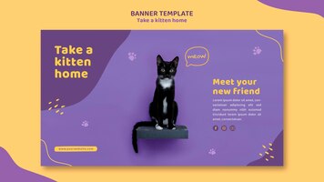 PSD gratis banner adopta una plantilla de gatito