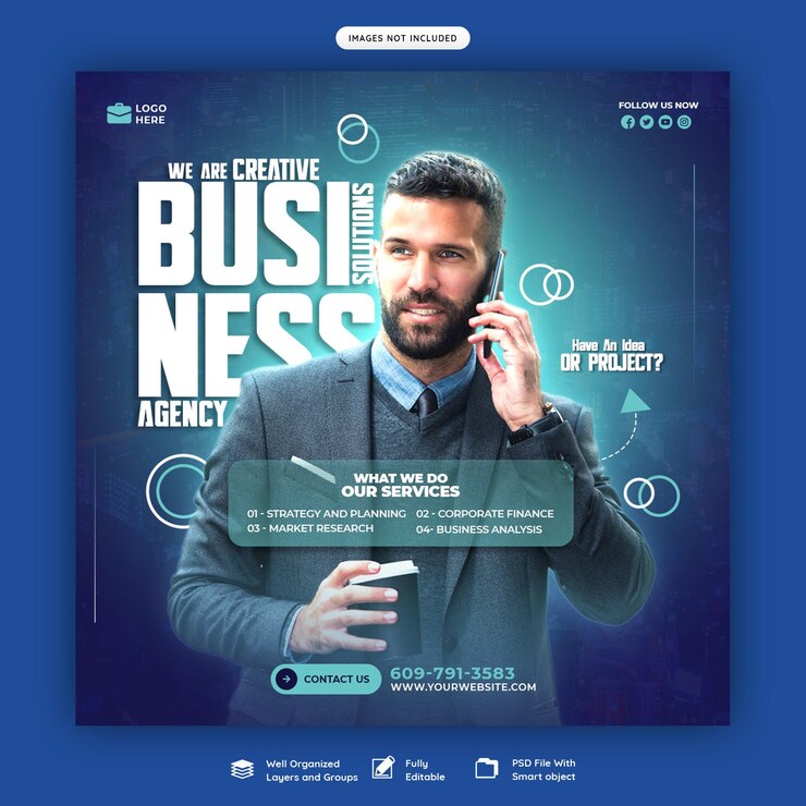 PSD gratuito banner de agencia de marketing digital y redes sociales corporativas o plantilla de publicación de instagram