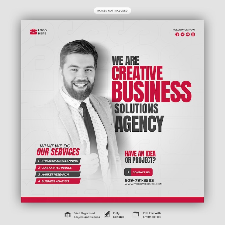 PSD gratuito banner de agencia de marketing digital y redes sociales corporativas o plantilla de publicación de instagram