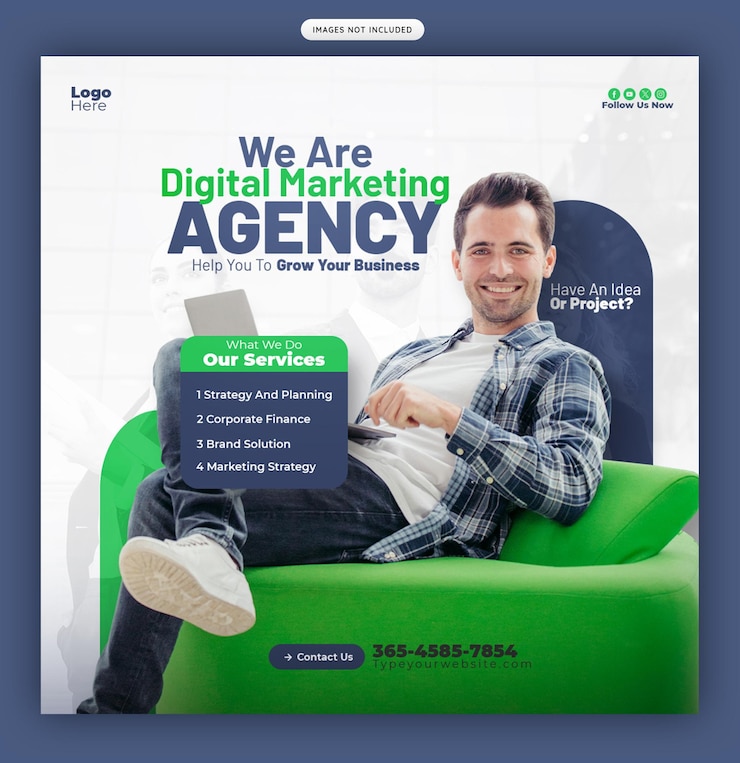 PSD gratuito banner de agencia de marketing digital y redes sociales corporativas o plantilla de publicación de instagram
