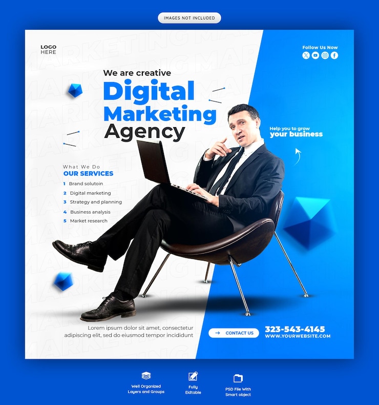 PSD gratuito banner de agencia de marketing digital y redes sociales corporativas o plantilla de publicación de instagram