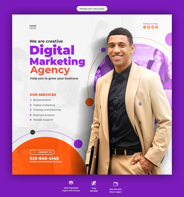 PSD gratuito banner de agencia de marketing digital y redes sociales corporativas o plantilla de publicación de instagram