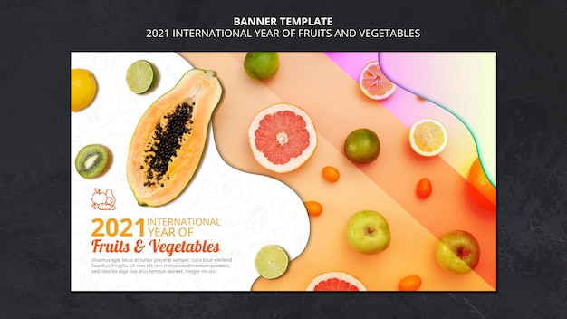 PSD gratuito banner del año internacional de frutas y verduras.