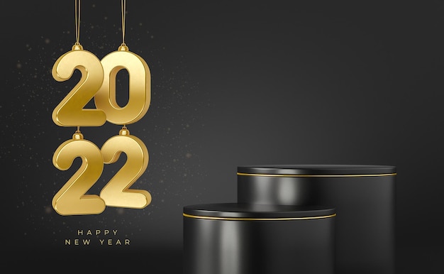 Banner año nuevo 2022 3d render plantilla diseño podio realista PSD gratuito