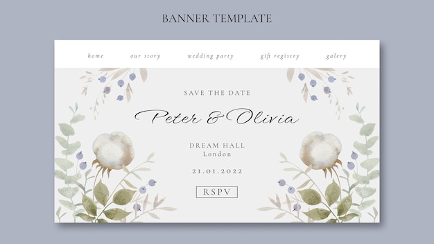 PSD gratuito banner de boda de invierno en acuarela