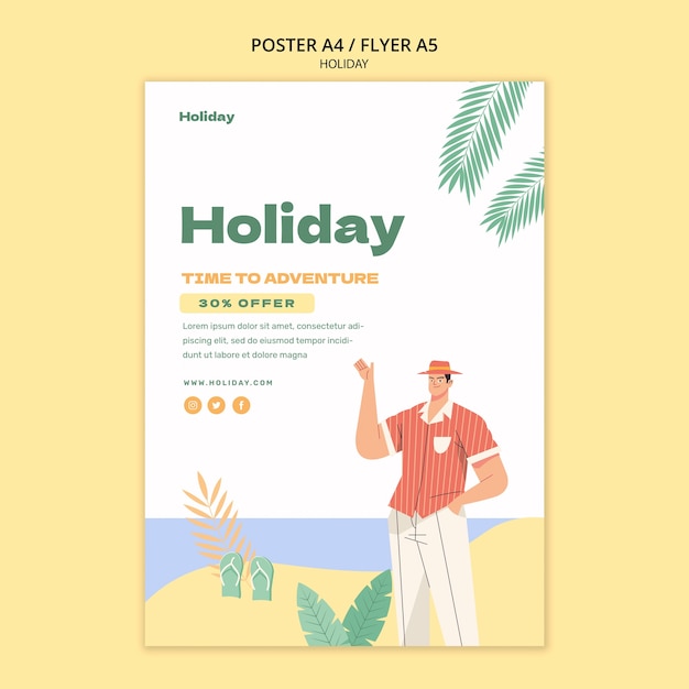 PSD gratuito banner de cartel de concepto de vacaciones de diseño plano