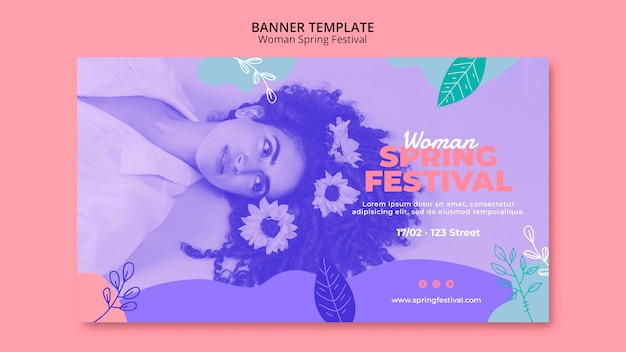 PSD gratuito banner con concepto de festival de primavera de mujer