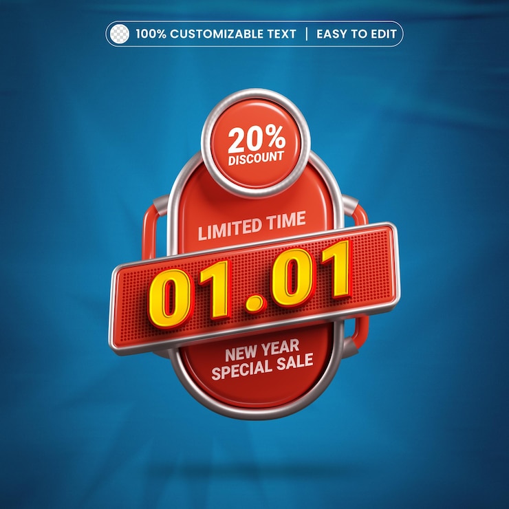PSD gratuito banner creativo 3d de venta de año nuevo