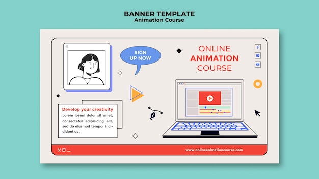 PSD gratuito banner de curso de animación online