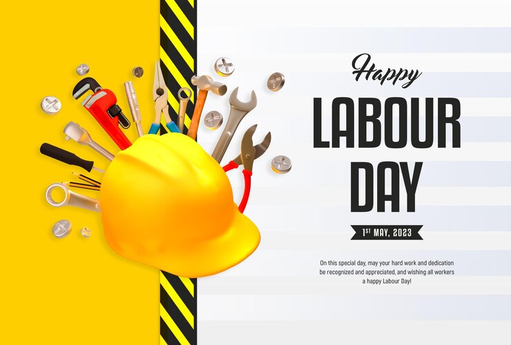 PSD gratuito banner della festa del lavoro internazionale con modello di strumenti di costruzione