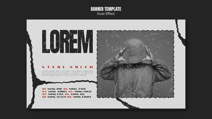 PSD gratuito banner di album musicale con effetto polvere e foto