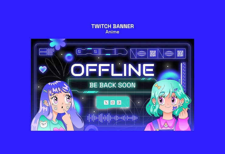PSD gratuito banner di twitch offline dell'anime