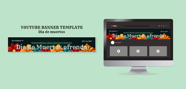 PSD gratuito banner di youtube per la celebrazione della giornata dei morti