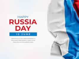 PSD gratuito banner del día de rusia con fondo de bandera realista