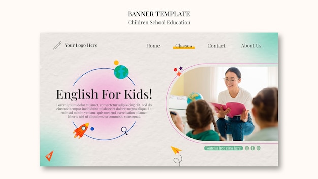 Banner de educación escolar para niños
