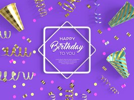 PSD gratuito banner de feliz cumpleaños 3d con plantilla de decoración de confeti y globos